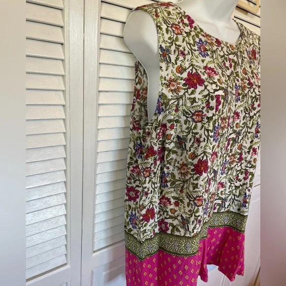 J. Jill Sleeveless Top Pink Green Floral Size Large Petite - Picture 3 of 8